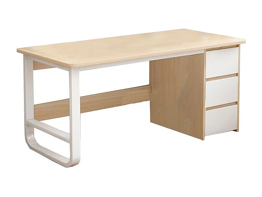 Escritorio de Oficina con 3 Cajones, MDF Natural y Blanco, 120x48x74cm - Moderno y Funcional