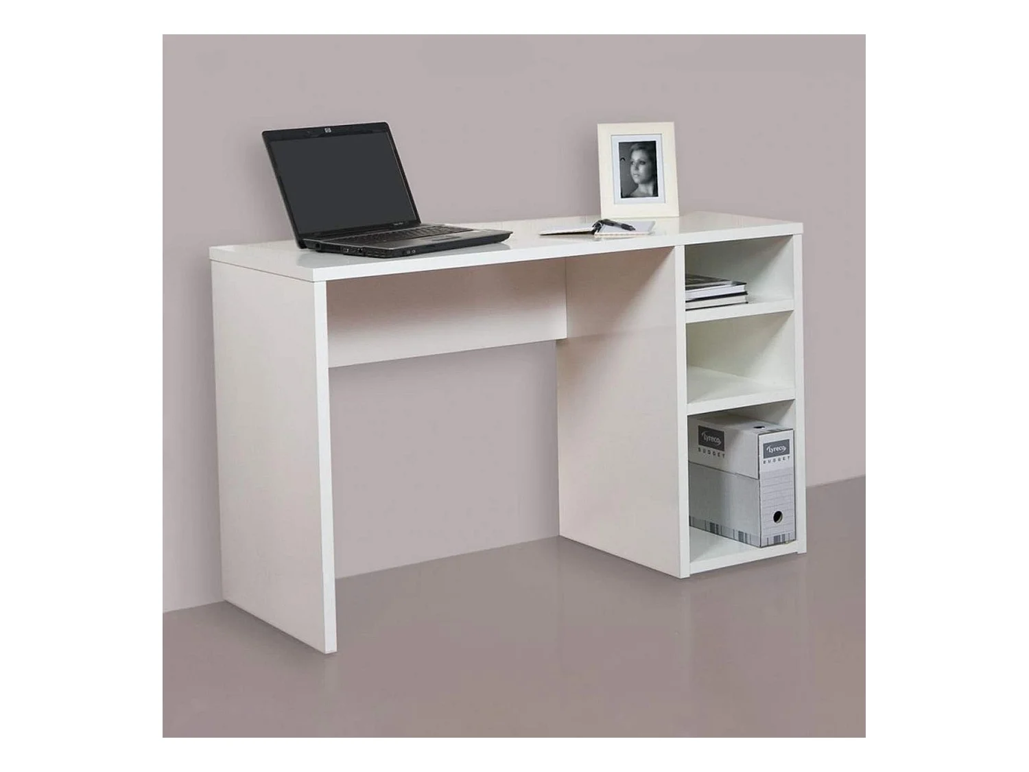 Mesa Escritorio | Mesa Estudio con 3 estantes | Color Blanco Brillo | Medidas: 120 x 75 x 50 cm