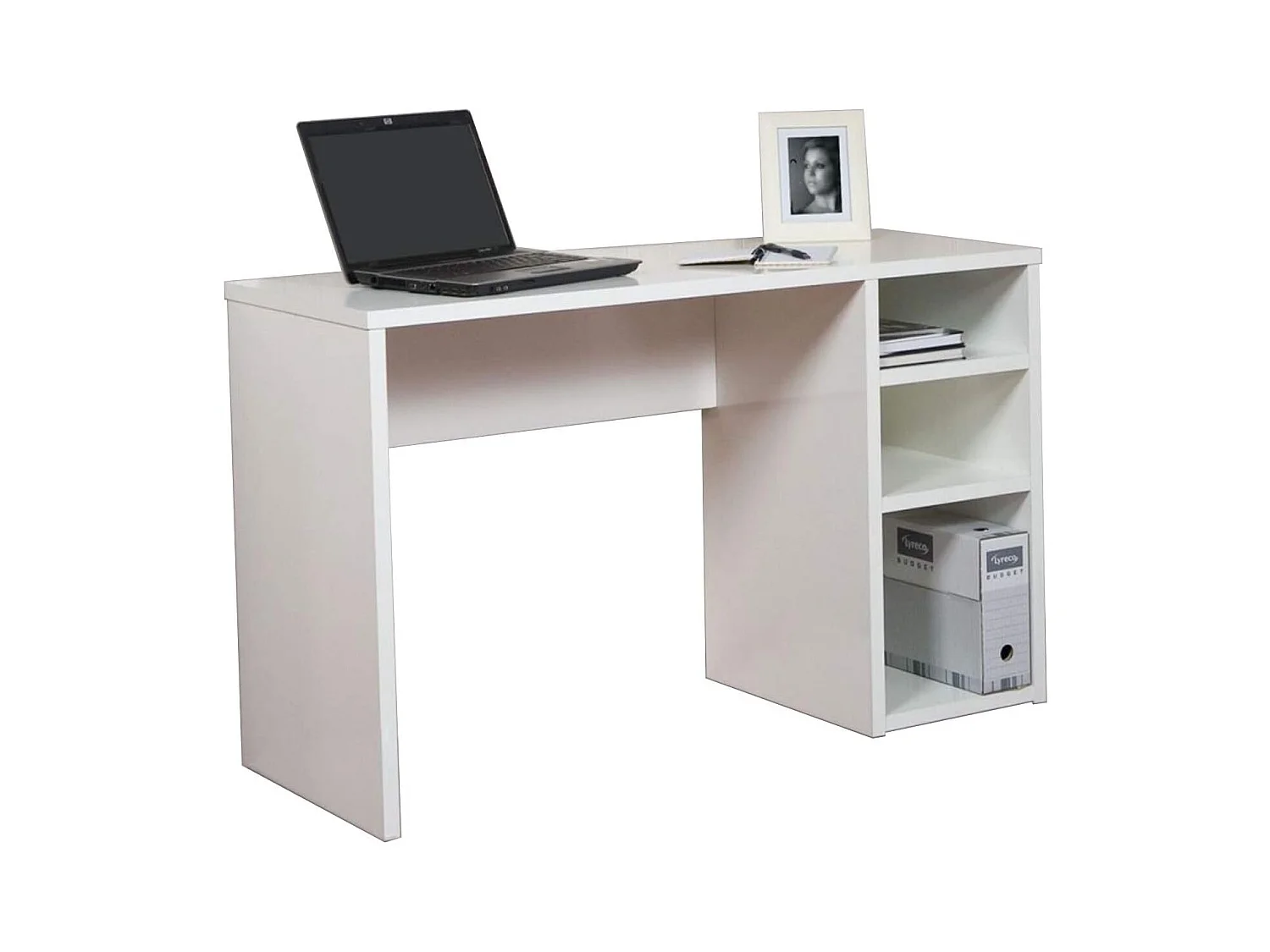 Mesa Escritorio | Mesa Estudio con 3 estantes | Color Blanco Brillo | Medidas: 120 x 75 x 50 cm