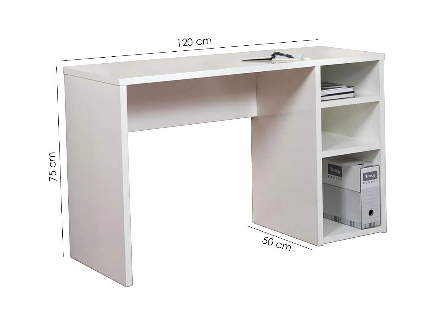 Mesa Escritorio | Mesa Estudio con 3 estantes | Color Blanco Brillo | Medidas: 120 x 75 x 50 cm