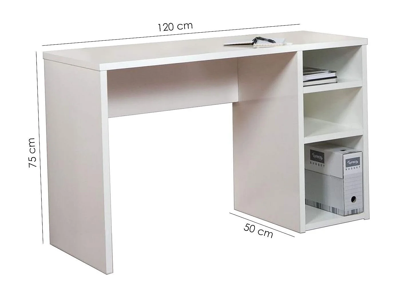 Mesa Escritorio | Mesa Estudio con 3 estantes | Color Blanco Brillo | Medidas: 120 x 75 x 50 cm