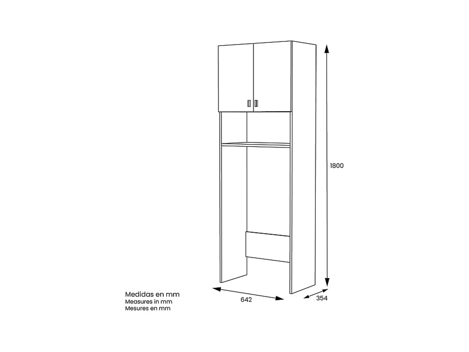 Armario Multiusos Fabricado en Melamina para Lavadora o Baño – 180 x 64 x 35 cm (alto x ancho x fondo)