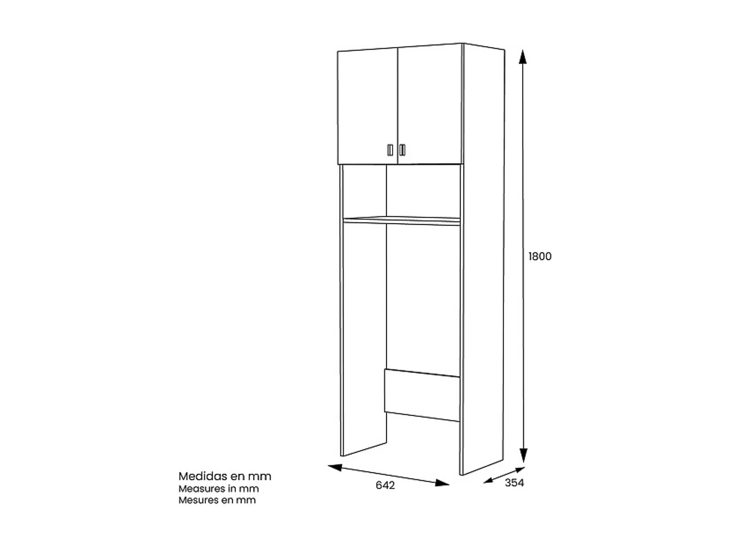Armario Multiusos Fabricado en Melamina para Lavadora o Baño – 180 x 64 x 35 cm (alto x ancho x fondo)