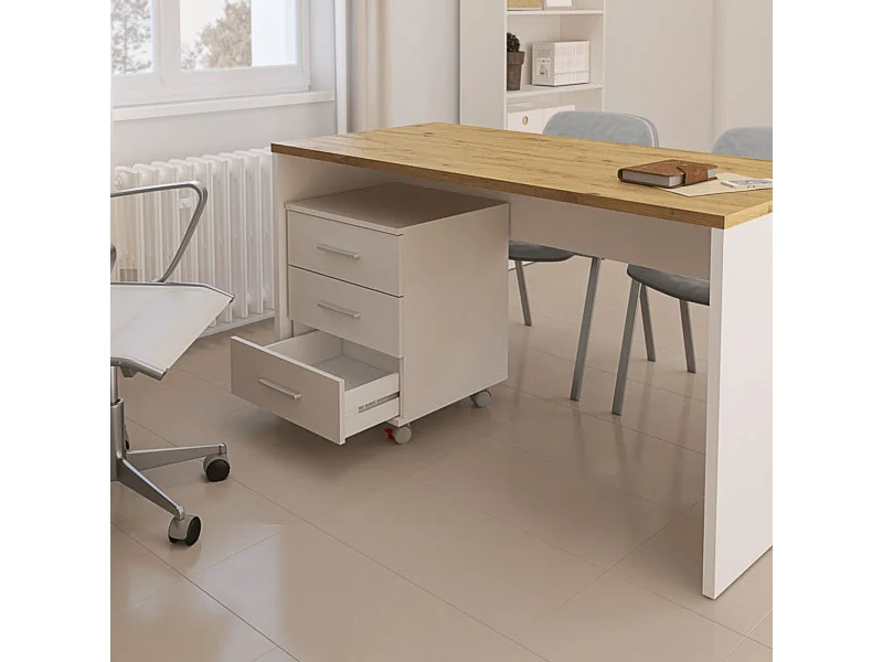 Cajoneras Para escritorio con ruedas 3 Cajones color blanco 58 x 45 x 44 Cm (alto x ancho x fondo)