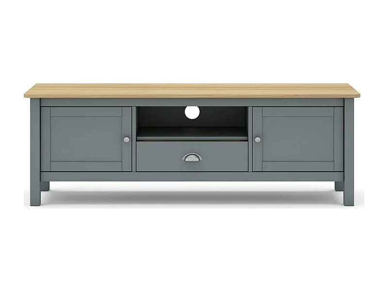 Meuble Tv 2 portes 1 tiroir en bois massif vert kaki 158 cm - Macha