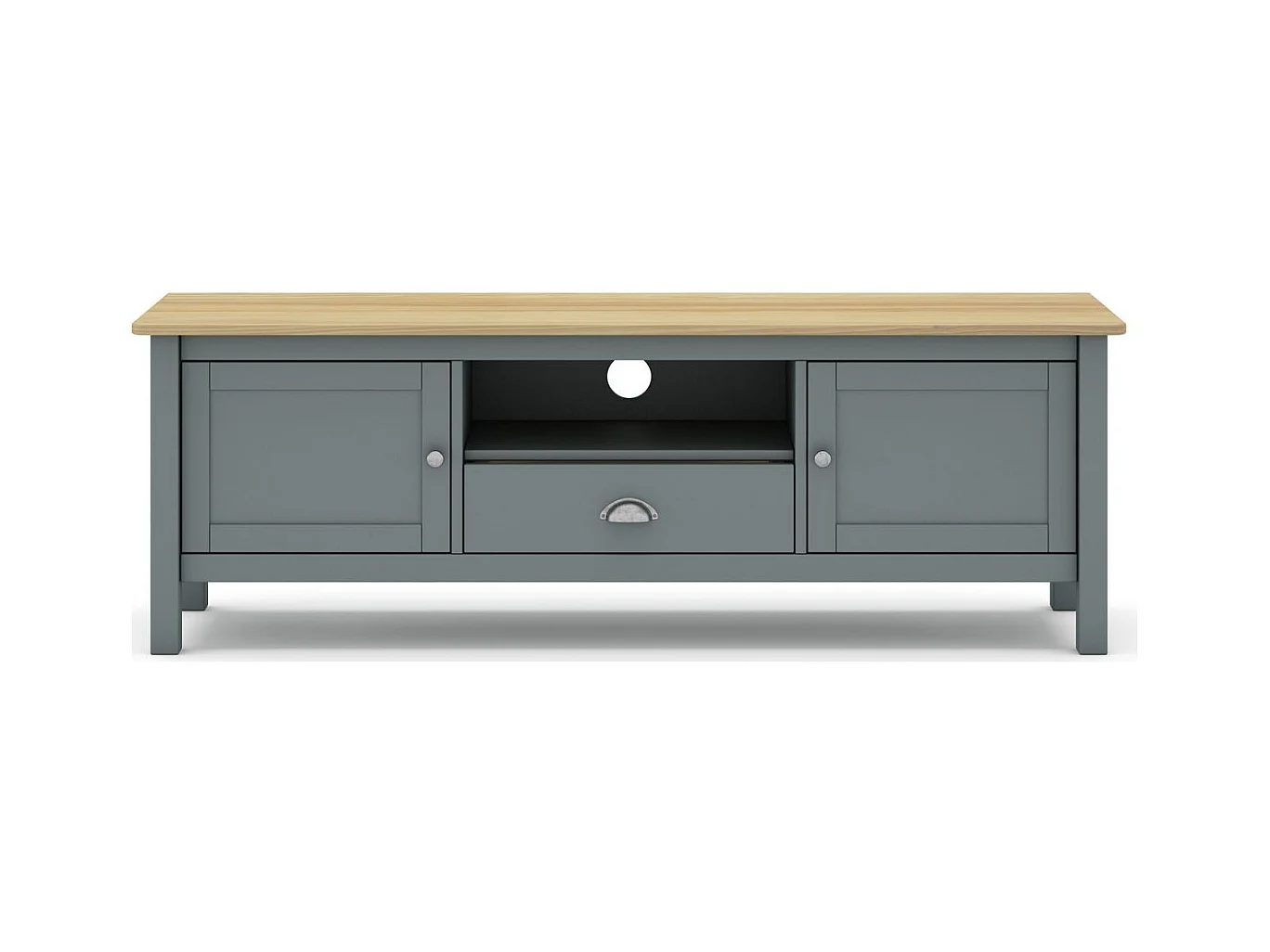 Meuble Tv 2 portes 1 tiroir en bois massif vert kaki 158 cm - Macha