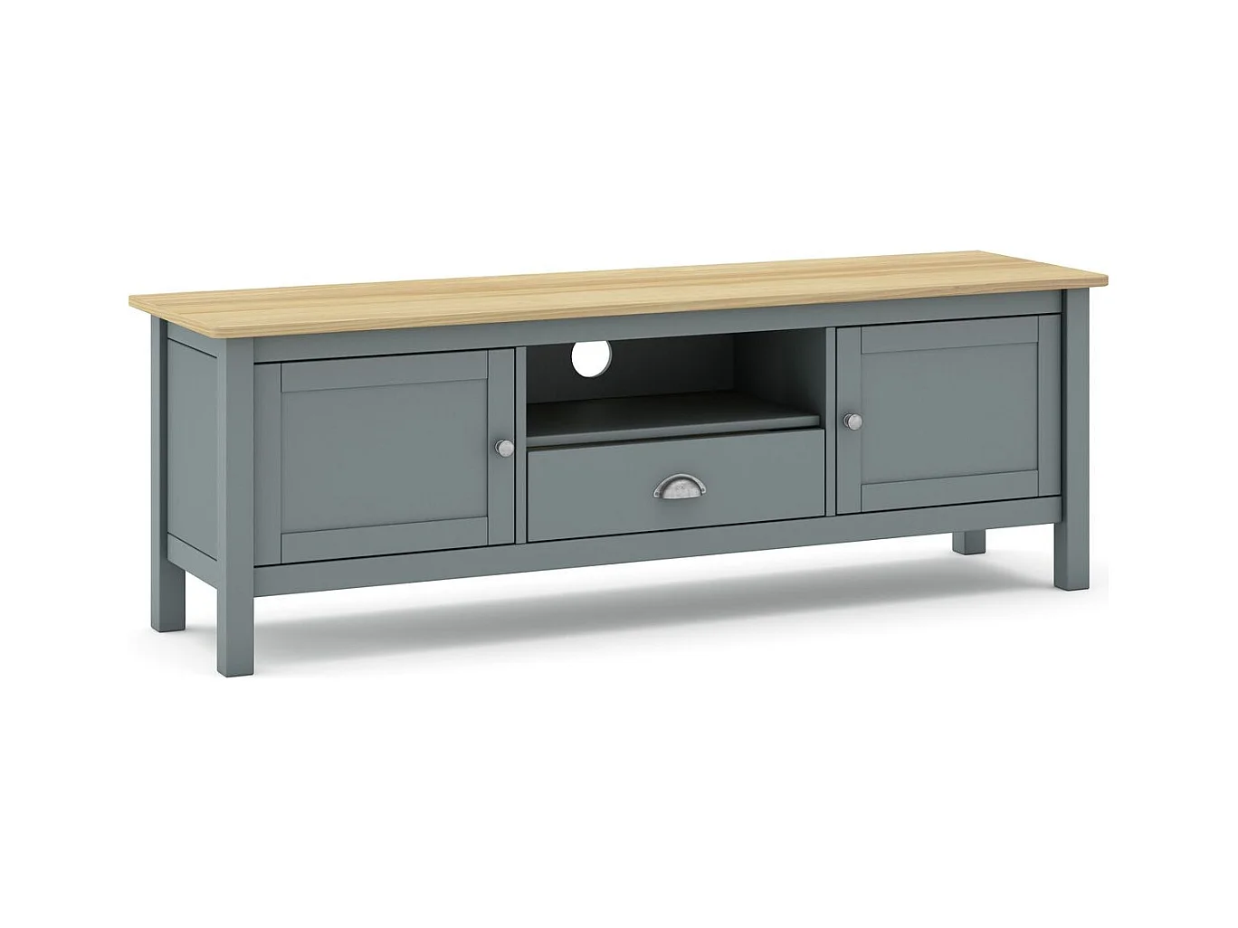 Meuble Tv 2 portes 1 tiroir en bois massif vert kaki 158 cm - Macha