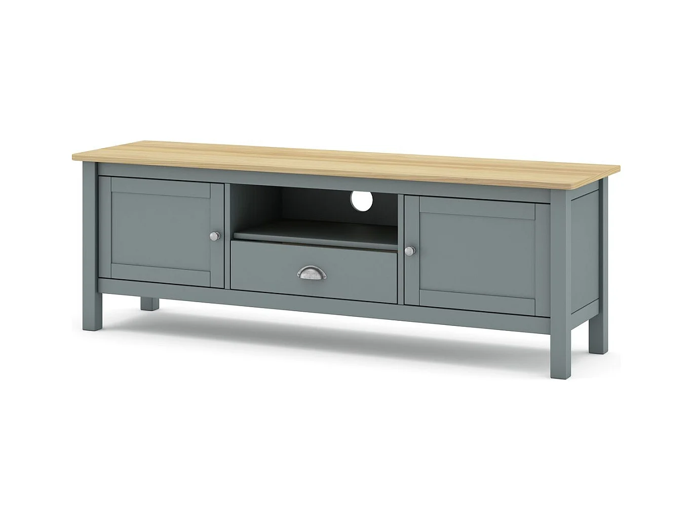 Meuble Tv 2 portes 1 tiroir en bois massif vert kaki 158 cm - Macha