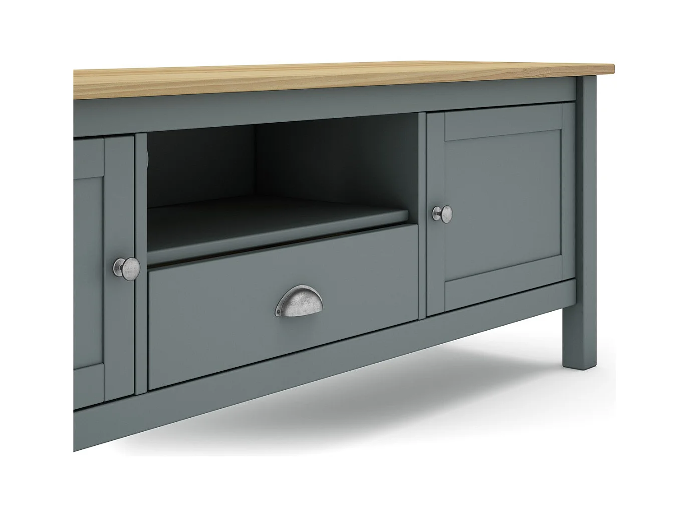 Meuble Tv 2 portes 1 tiroir en bois massif vert kaki 158 cm - Macha