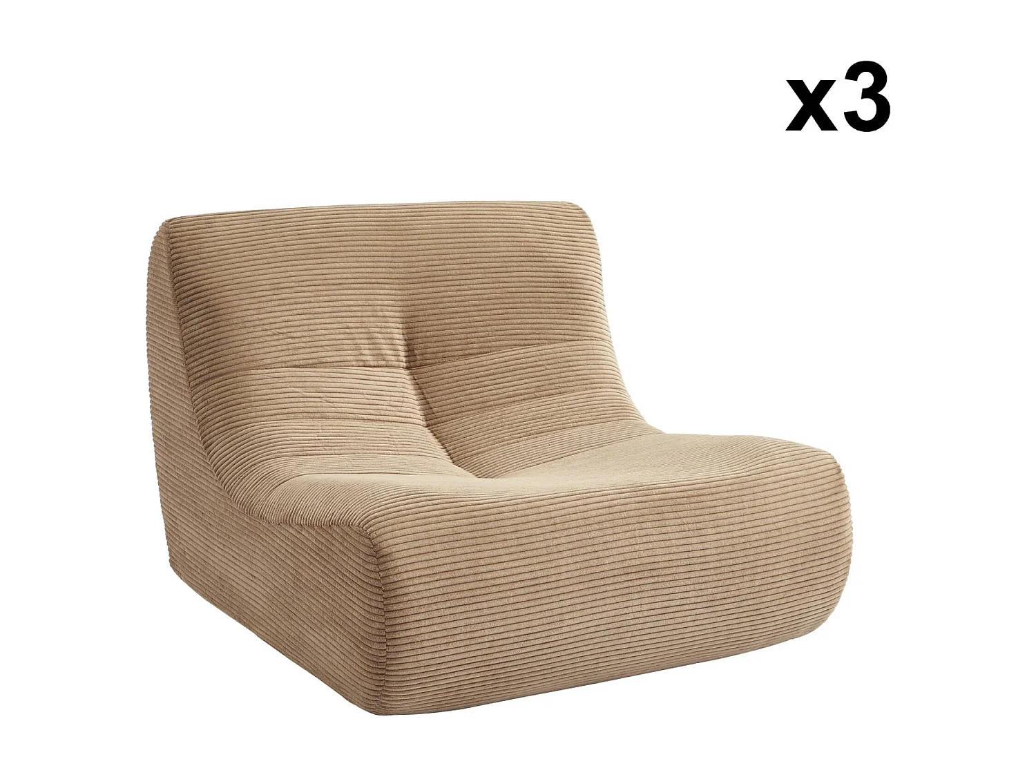 Chauffeuse velours côtelé 3 places taupe L 91 x P 105 x H 72 cm - SOKOL