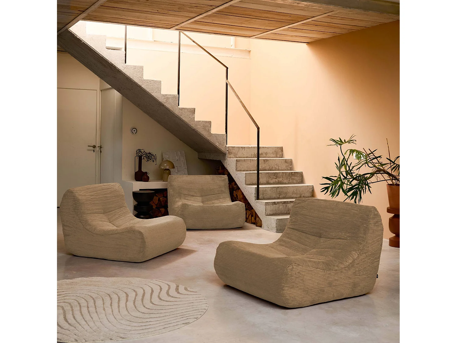 Chauffeuse velours côtelé 3 places beige foncé L 91 x P 105 x H 72 cm - SOKOL