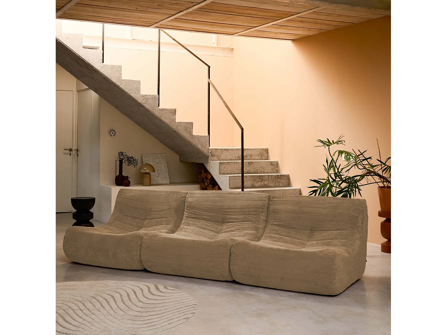 Chauffeuse velours côtelé 3 places beige foncé L 91 x P 105 x H 72 cm - SOKOL