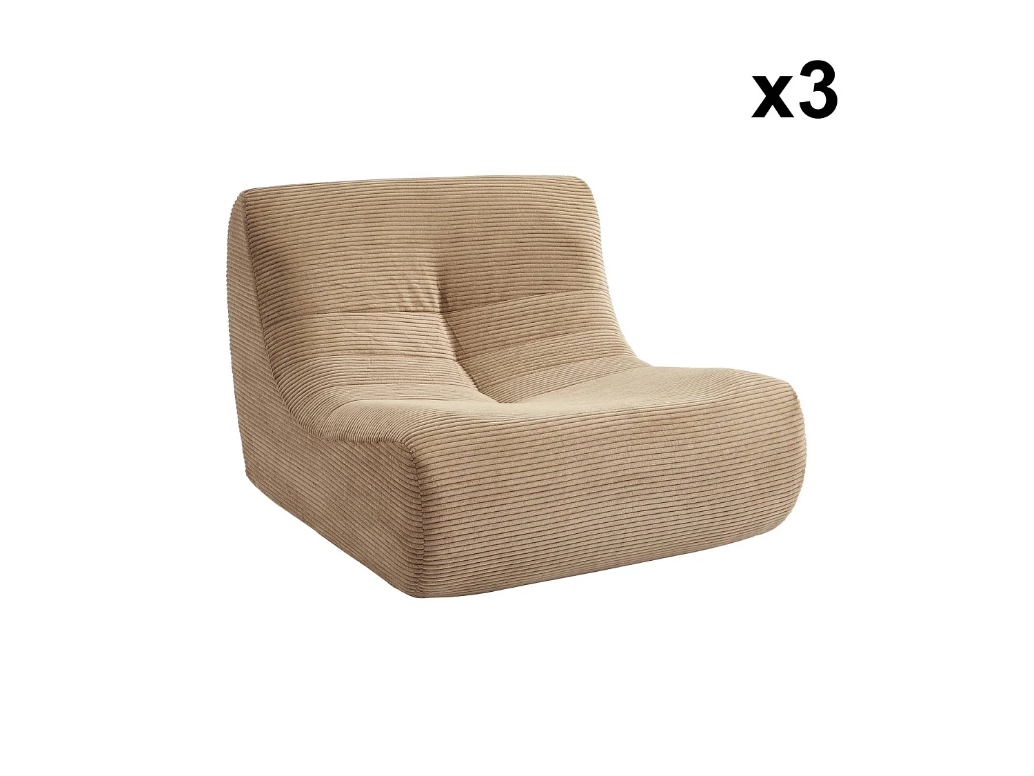 Chauffeuse velours côtelé 3 places beige foncé L 91 x P 105 x H 72 cm - SOKOL