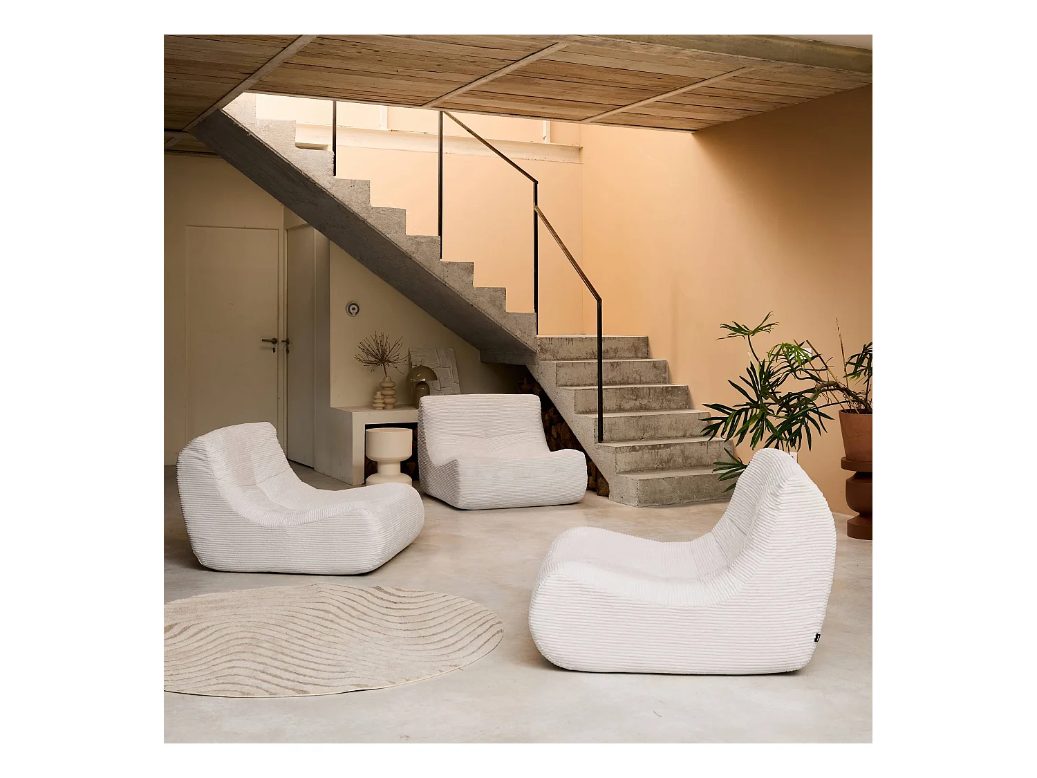 Sofá modular de pana, 3 plazas crema