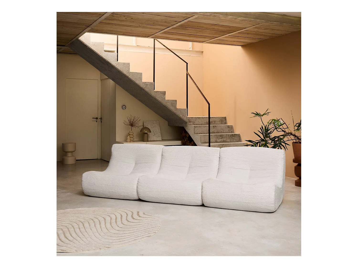 Sofá modular de pana, 3 plazas crema