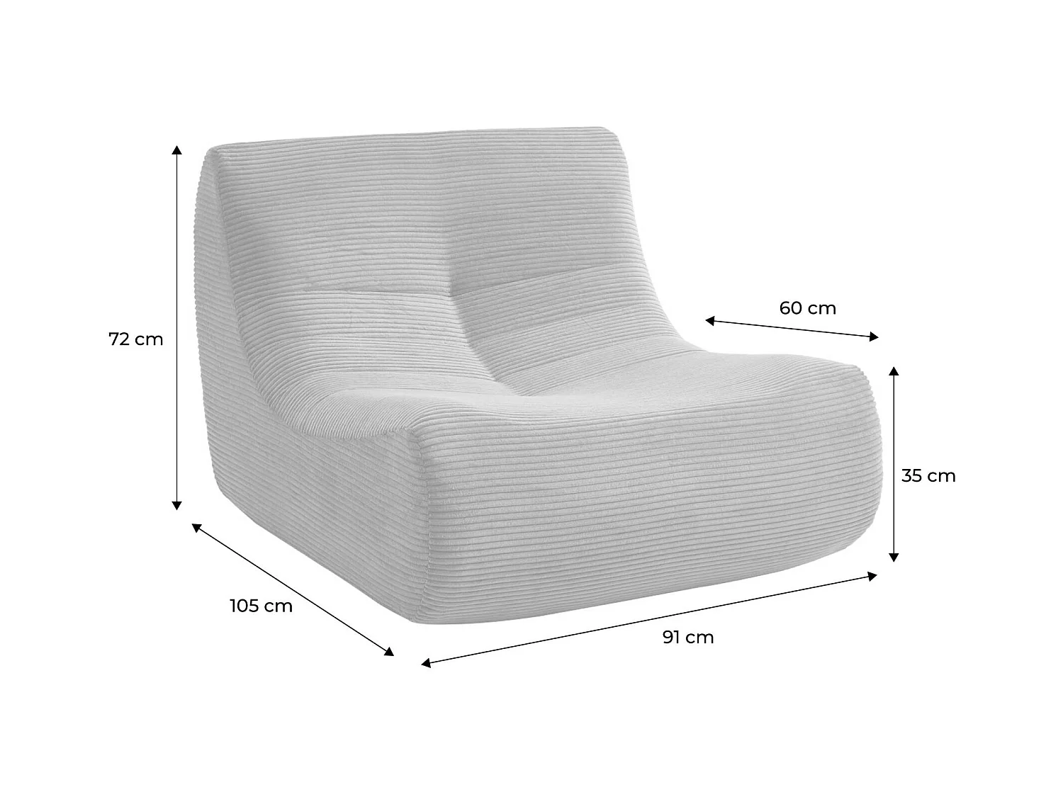 Sofá modular de pana, 3 plazas crema