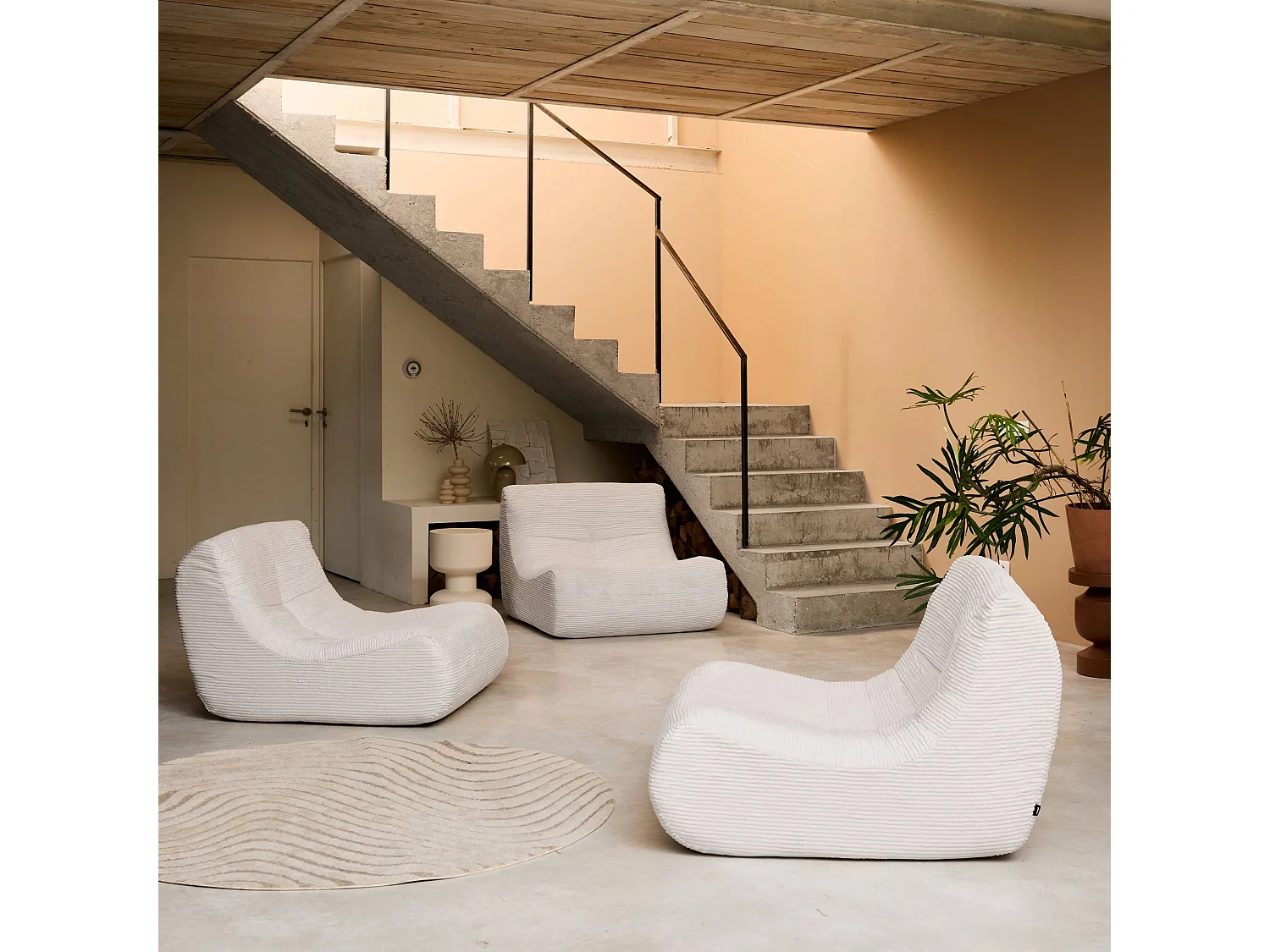 Chauffeuse velours côtelé 3 places crème L 91 x P 105 x H 72 cm - SOKOL