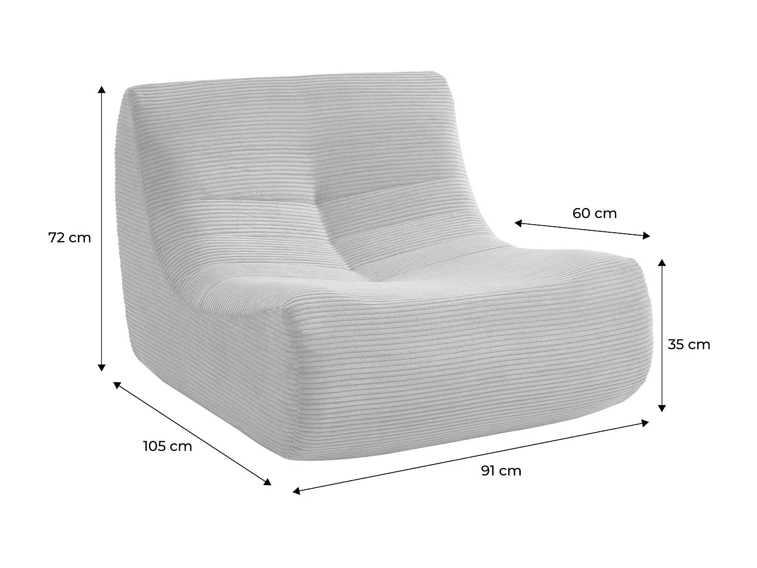 Chauffeuse velours côtelé 3 places crème L 91 x P 105 x H 72 cm - SOKOL