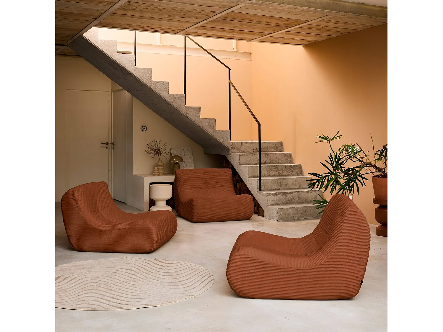 Chauffeuse velours côtelé 3 places terracotta L 91 x P 105 x H 72 cm - SOKOL