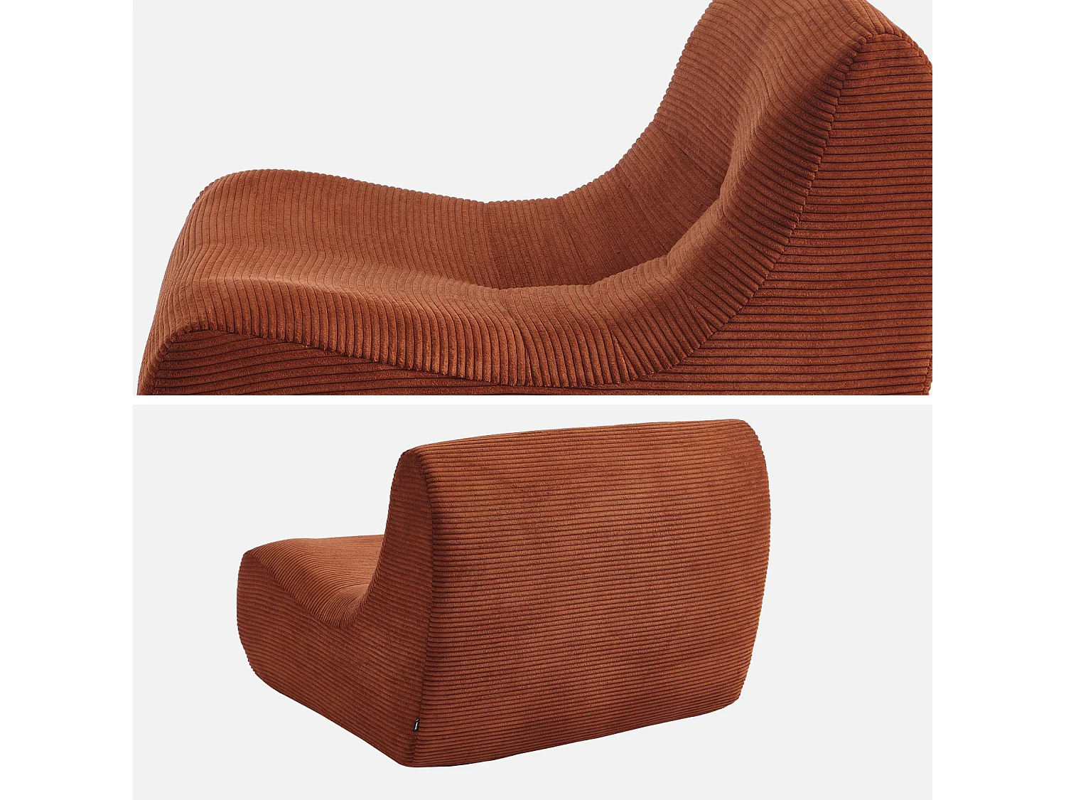 Chauffeuse velours côtelé 3 places terracotta L 91 x P 105 x H 72 cm - SOKOL