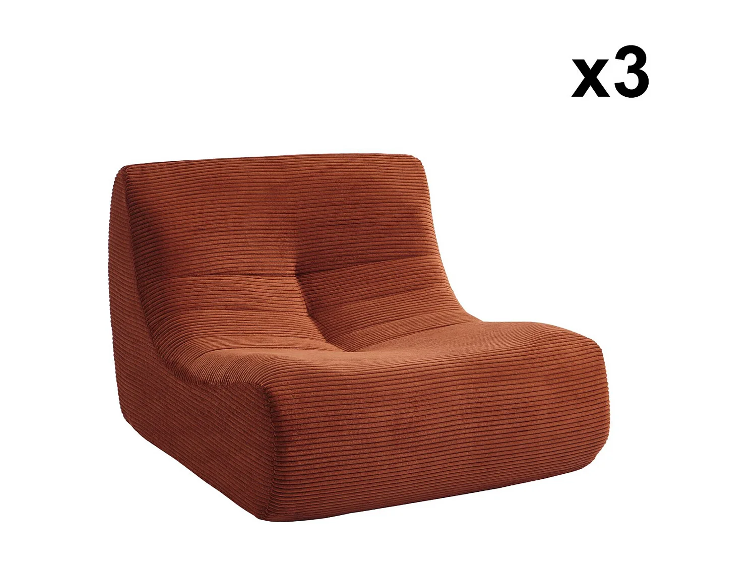 Chauffeuse velours côtelé 3 places terracotta L 91 x P 105 x H 72 cm - SOKOL