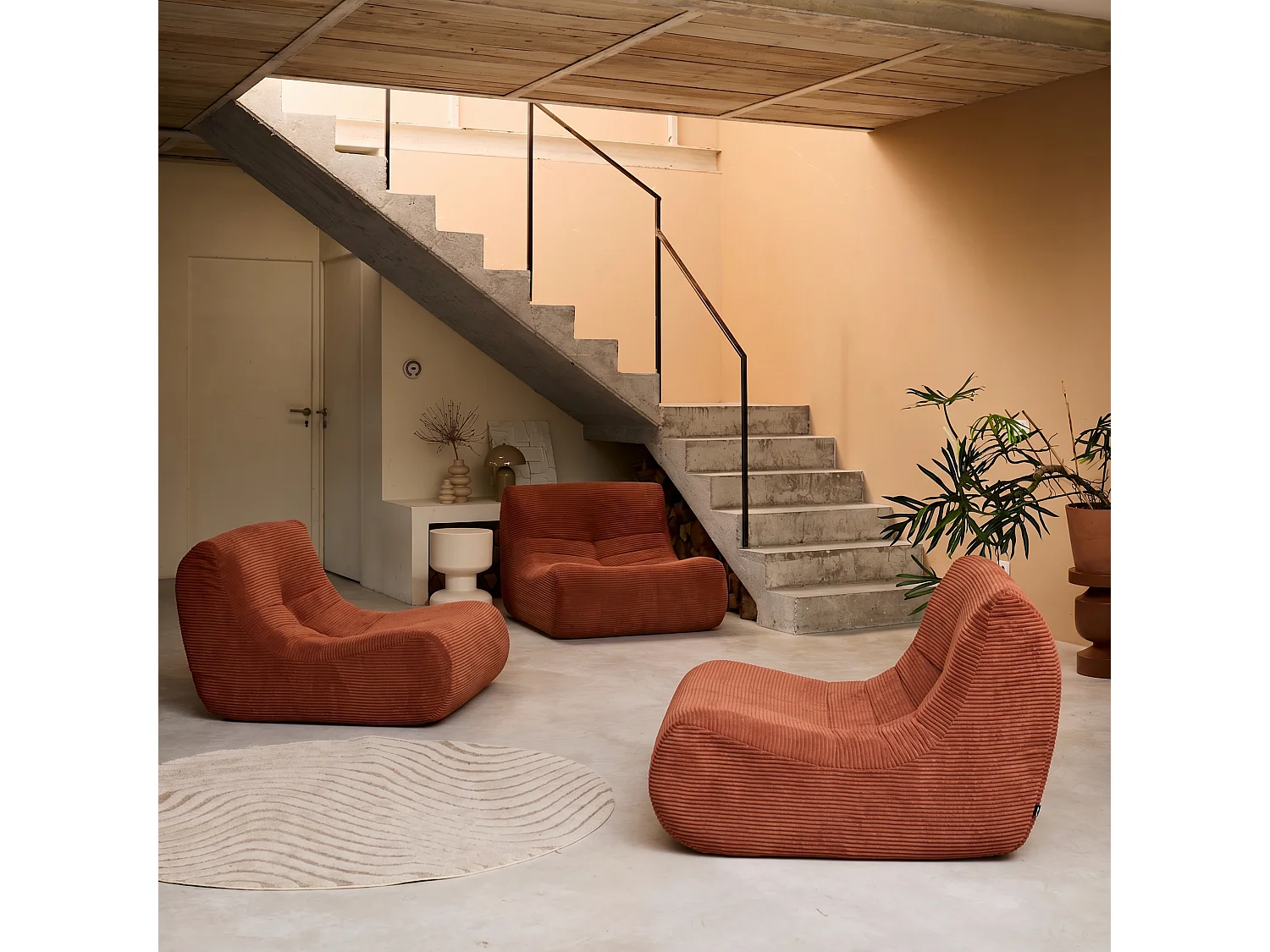 Canapé 3 places en velours cotele terracotta SOKOL 91x105x72 cm
