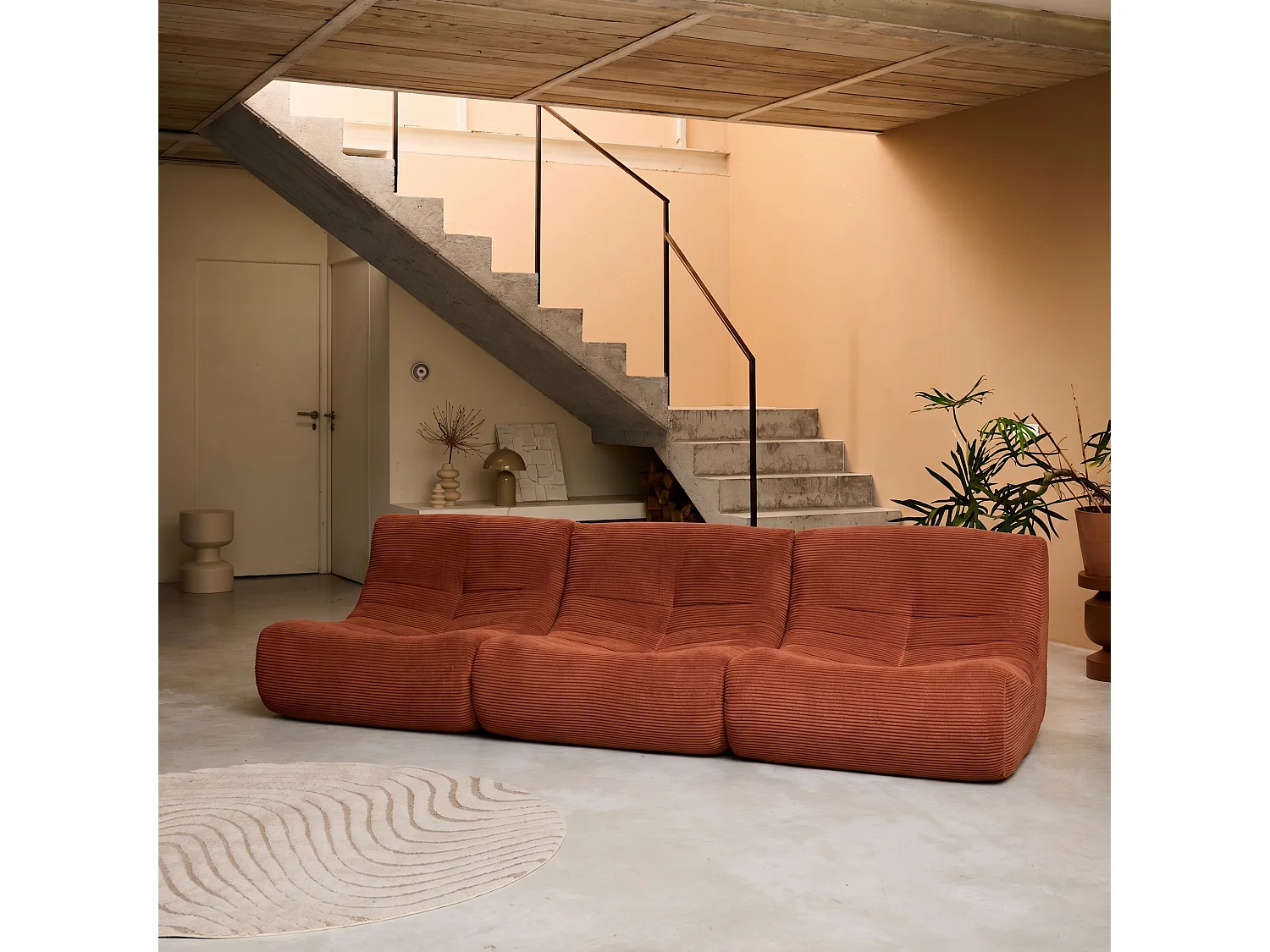 Canapé 3 places en velours cotele terracotta SOKOL 91x105x72 cm