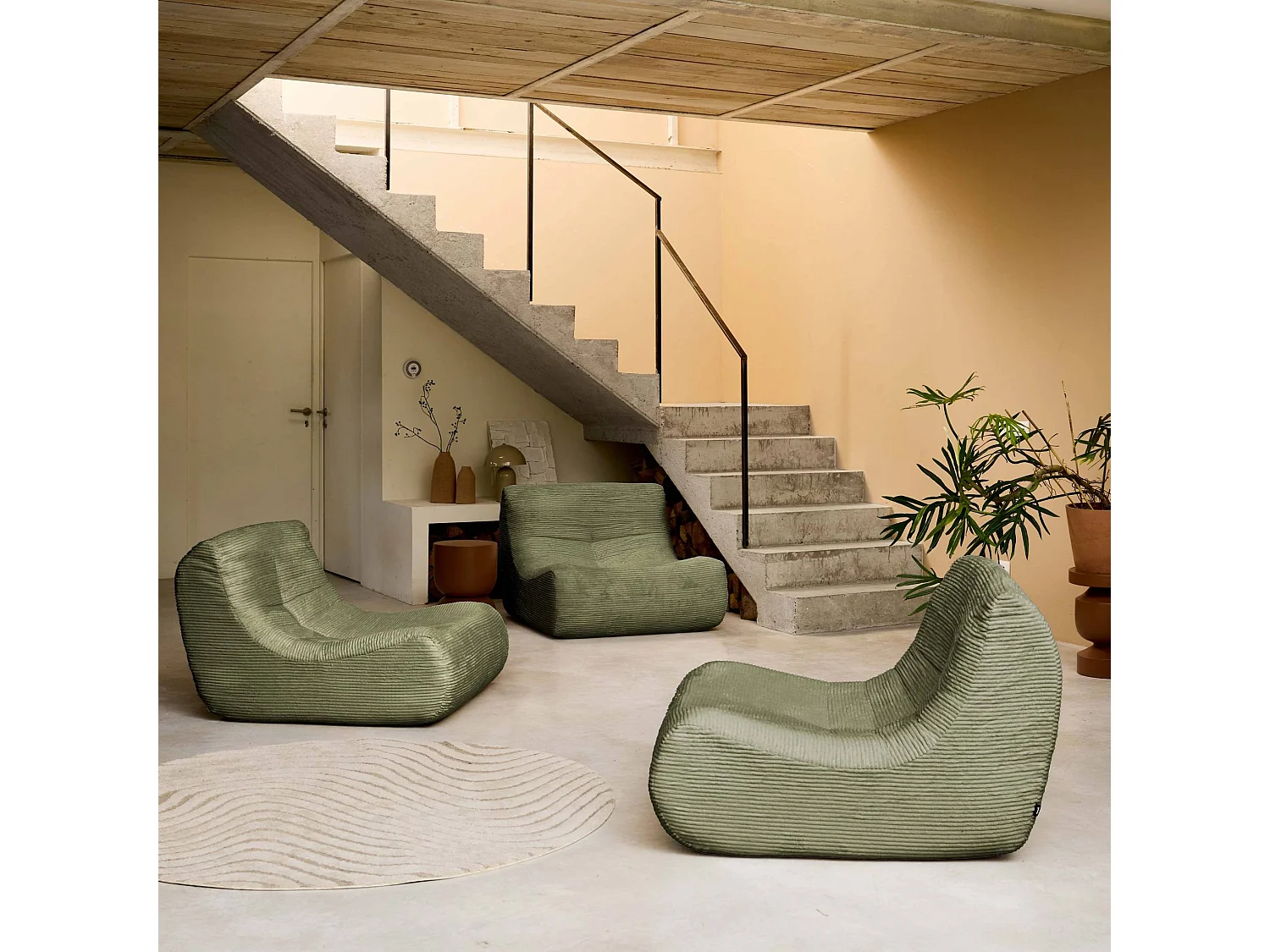 Chauffeuse velours côtelé 3 places kaki L 91 x P 105 x H 72 cm - SOKOL