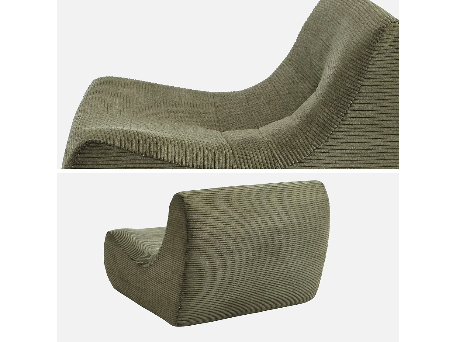 Chauffeuse velours côtelé 3 places kaki L 91 x P 105 x H 72 cm - SOKOL