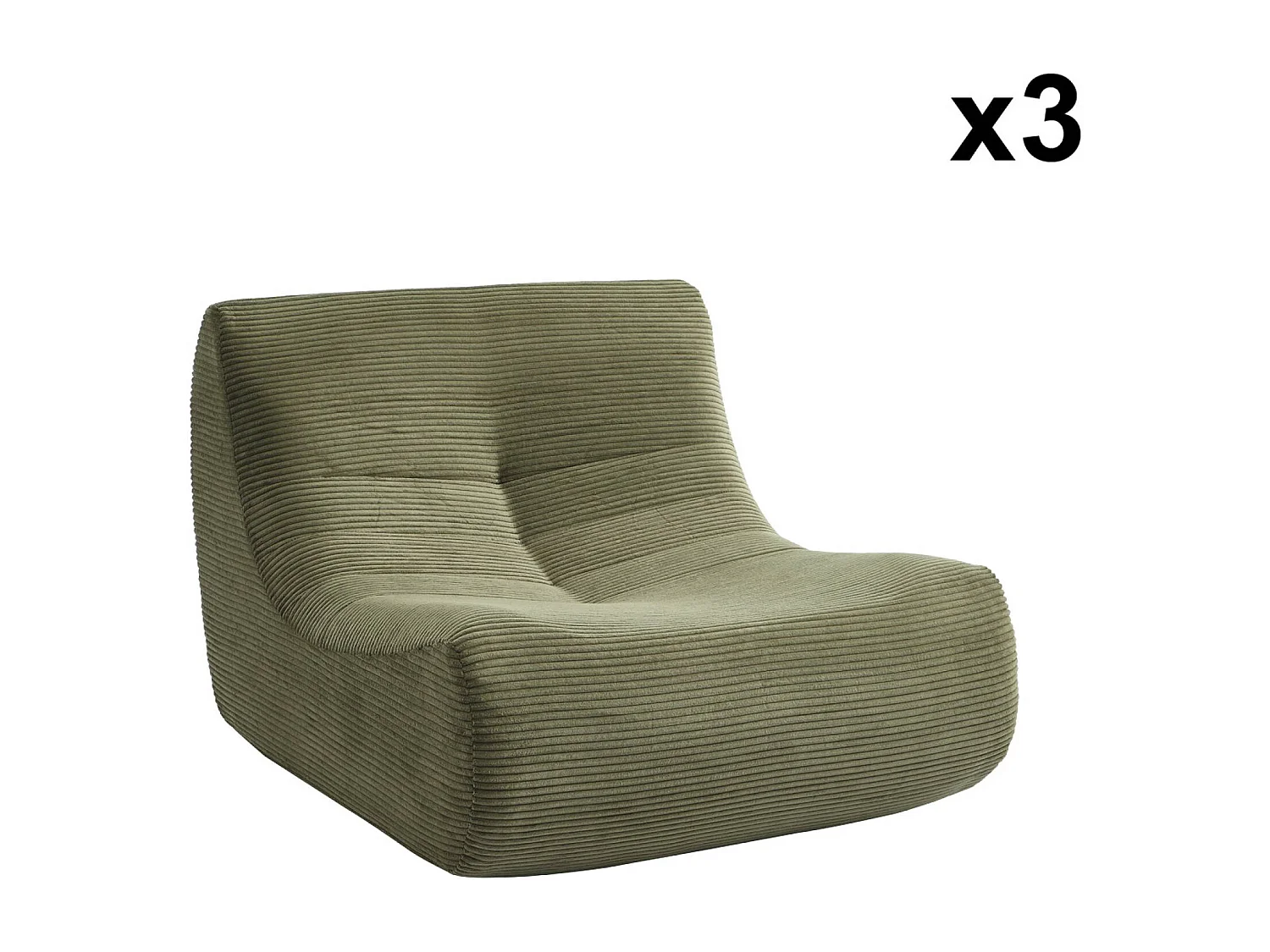 Chauffeuse velours côtelé 3 places kaki L 91 x P 105 x H 72 cm - SOKOL