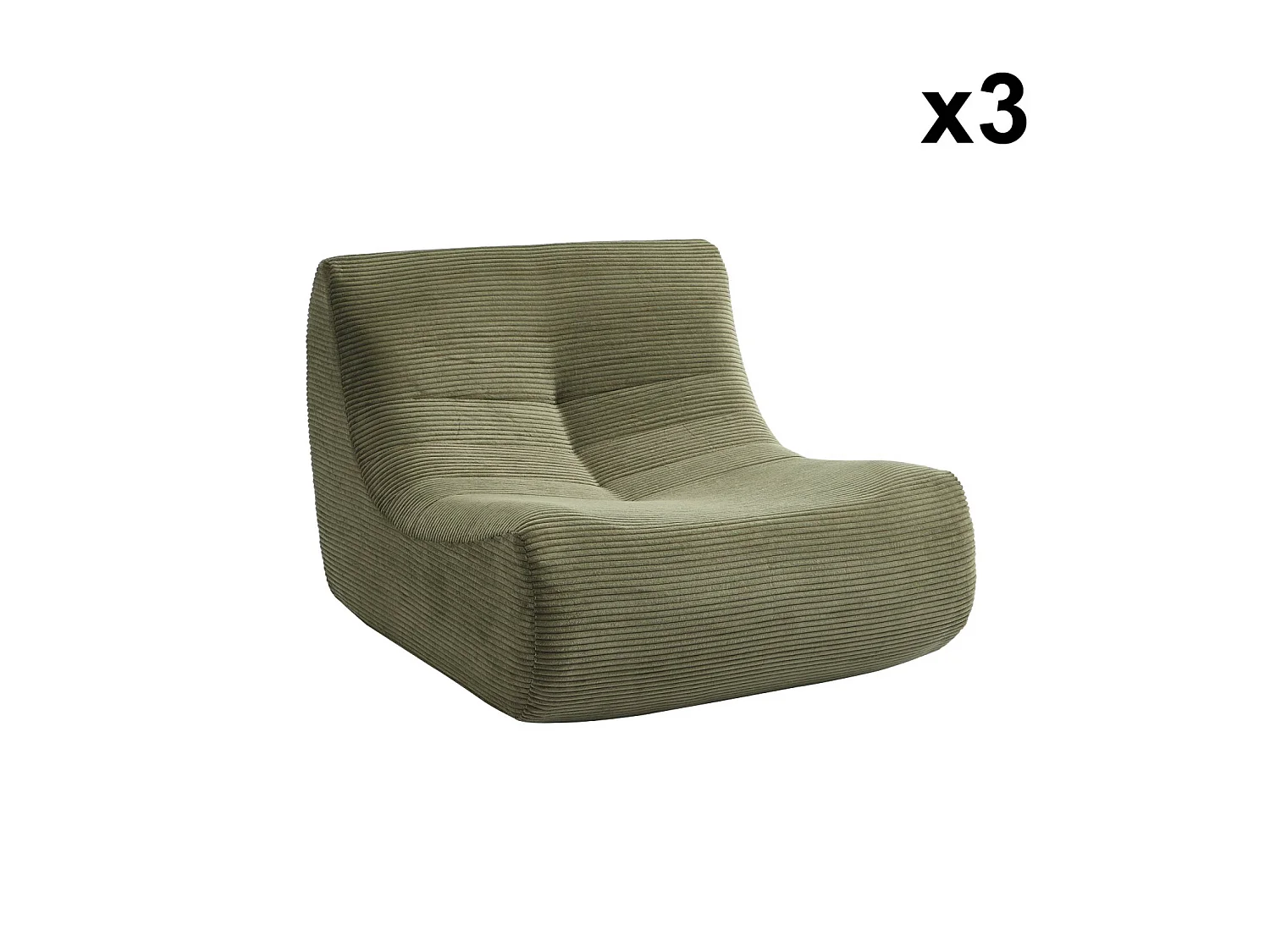 Chauffeuse velours côtelé 3 places kaki L 91 x P 105 x H 72 cm - SOKOL