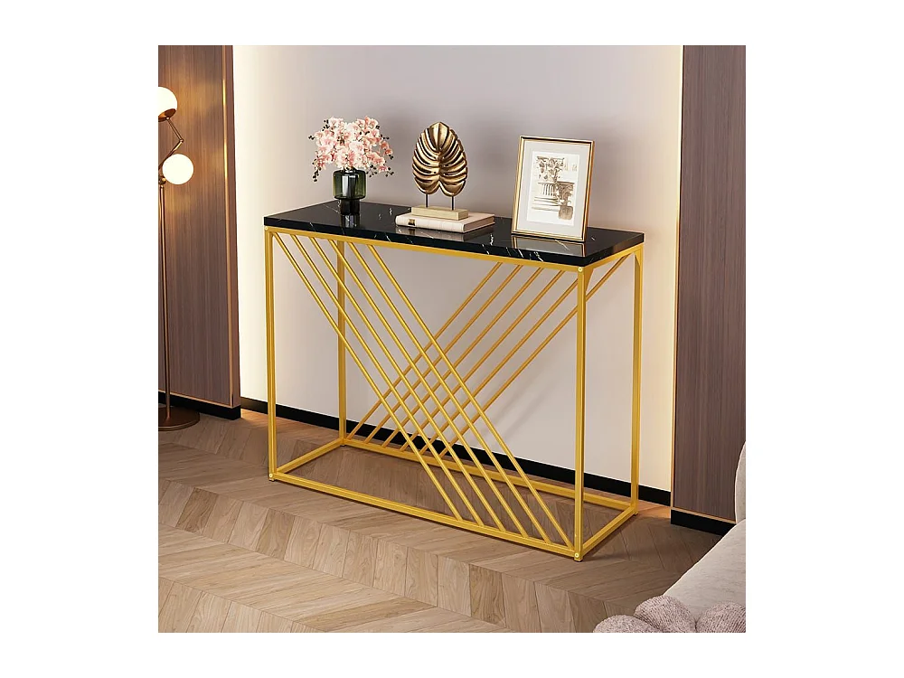 Glanzende vintage zwarte MDF-consoletafel Multifunctioneel met gouden poten voor in de gang/als buffetkast/bijzettafel
