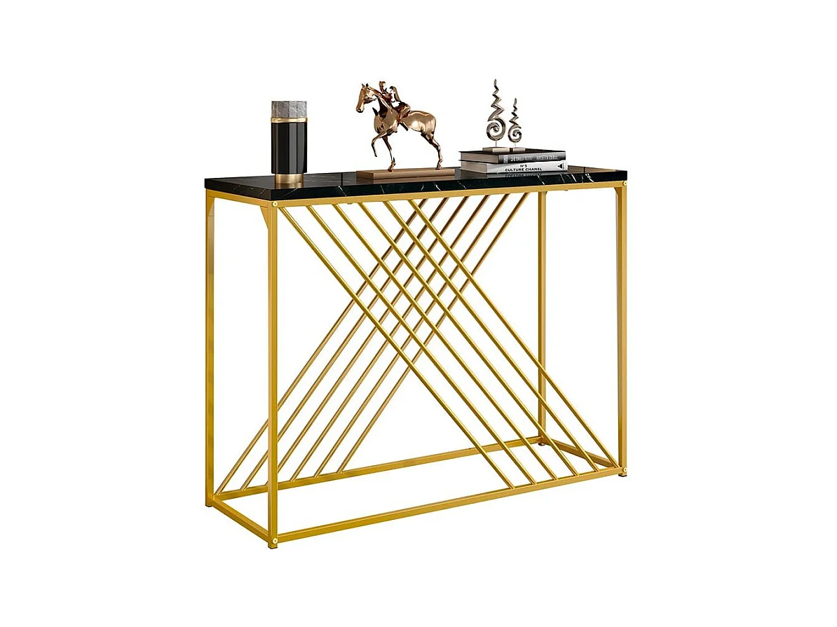 Glanzende vintage zwarte MDF-consoletafel Multifunctioneel met gouden poten voor in de gang/als buffetkast/bijzettafel