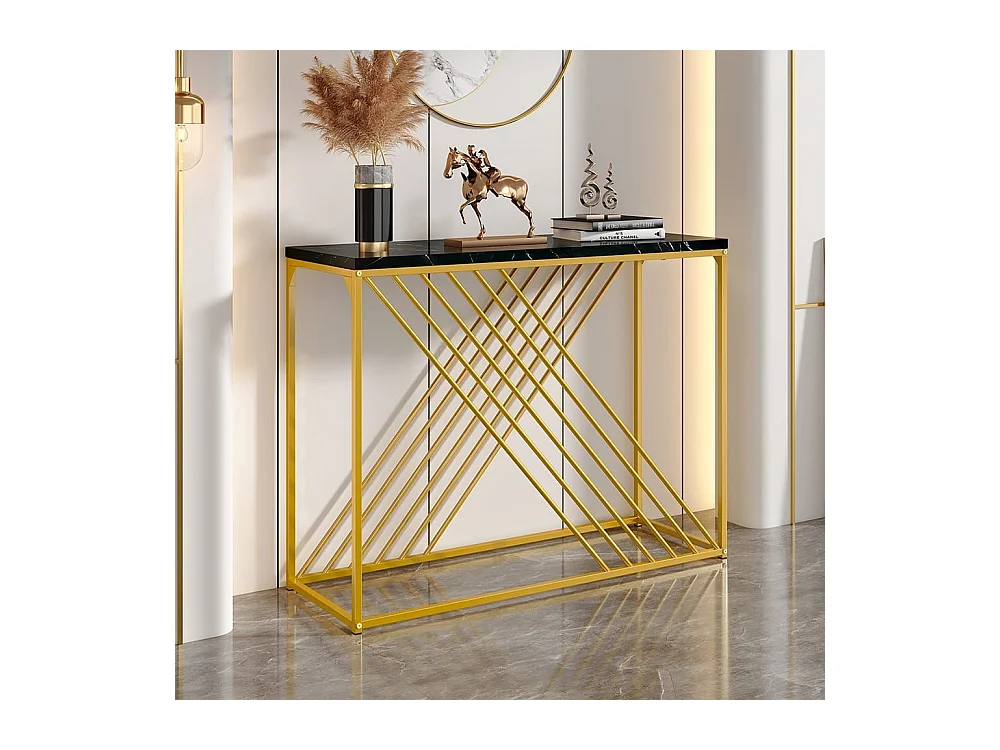 Glanzende vintage zwarte MDF-consoletafel Multifunctioneel met gouden poten voor in de gang/als buffetkast/bijzettafel