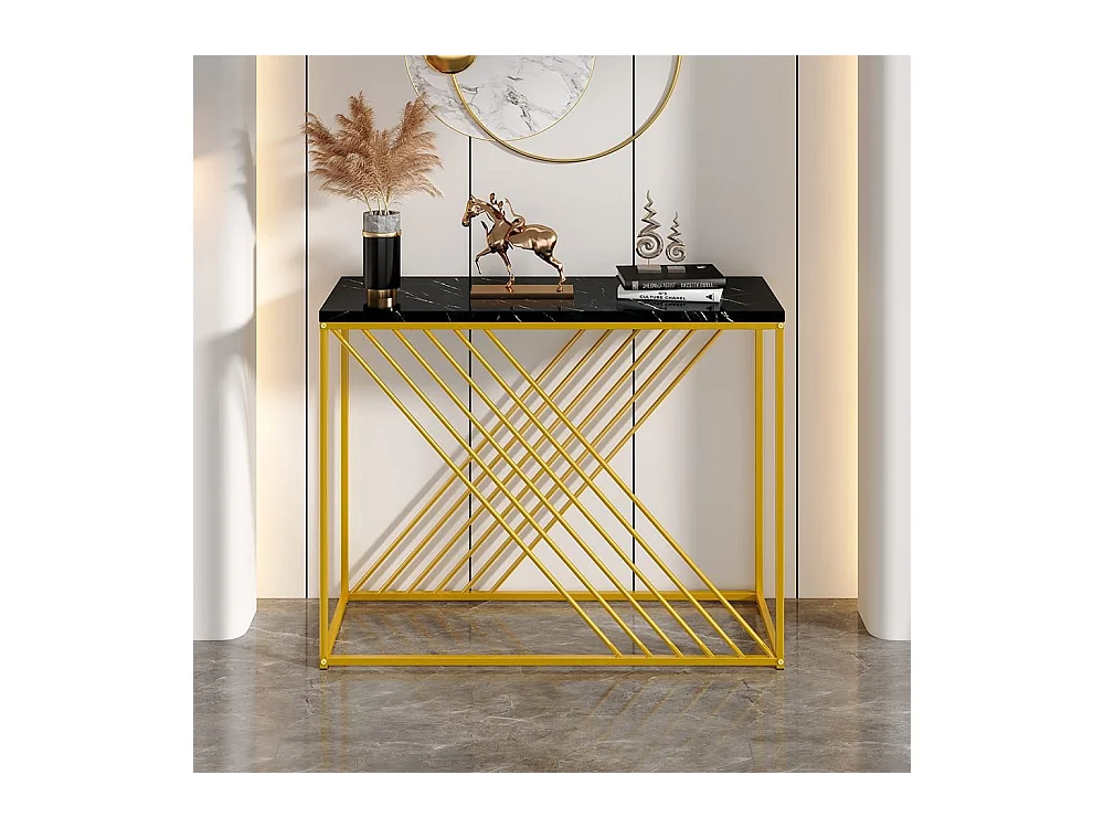 Glanzende vintage zwarte MDF-consoletafel Multifunctioneel met gouden poten voor in de gang/als buffetkast/bijzettafel