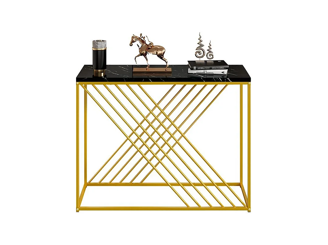 Glanzende vintage zwarte MDF-consoletafel Multifunctioneel met gouden poten voor in de gang/als buffetkast/bijzettafel