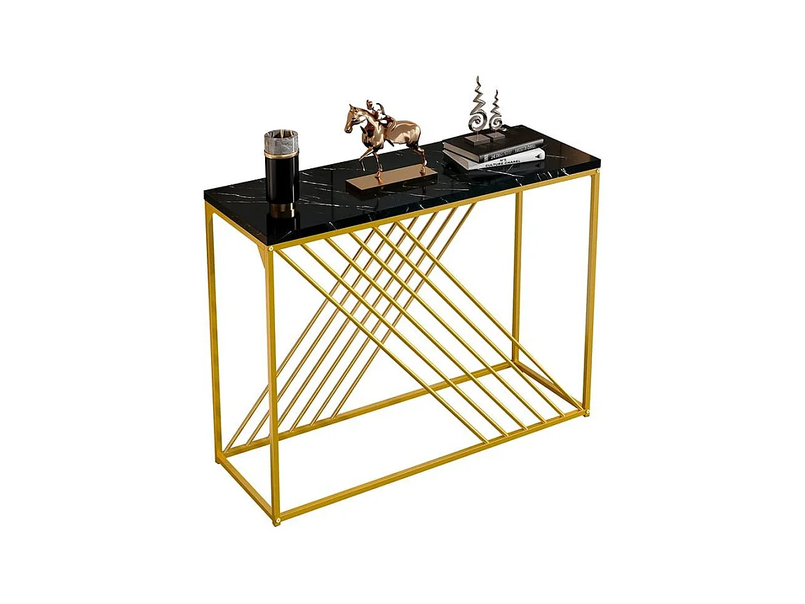 Glanzende vintage zwarte MDF-consoletafel Multifunctioneel met gouden poten voor in de gang/als buffetkast/bijzettafel