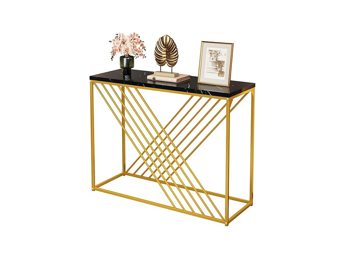 Glanzende vintage zwarte MDF-consoletafel Multifunctioneel met gouden poten voor in de gang/als buffetkast/bijzettafel