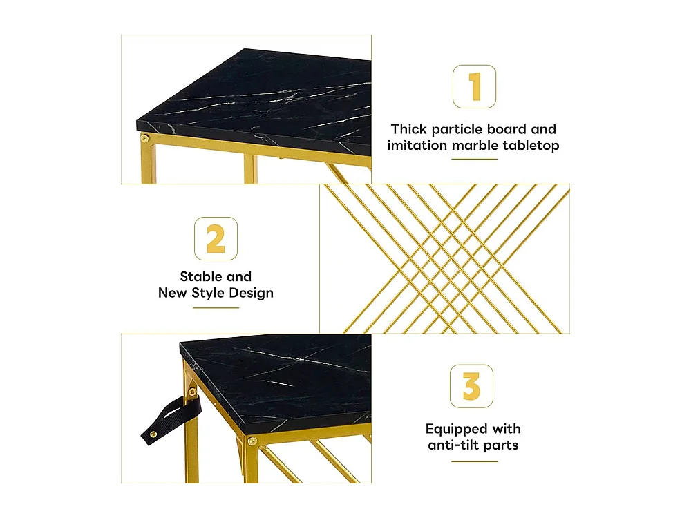 Glanzende vintage zwarte MDF-consoletafel Multifunctioneel met gouden poten voor in de gang/als buffetkast/bijzettafel