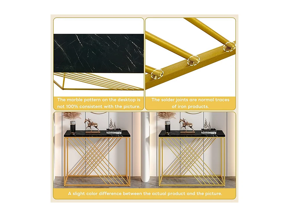 Glanzende vintage zwarte MDF-consoletafel Multifunctioneel met gouden poten voor in de gang/als buffetkast/bijzettafel