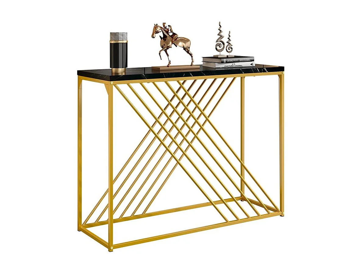 Glanzende vintage zwarte MDF-consoletafel Multifunctioneel met gouden poten voor in de gang/als buffetkast/bijzettafel