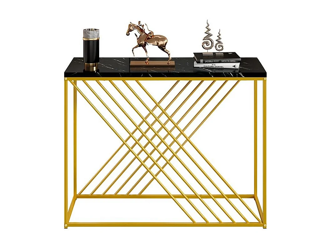 Glanzende vintage zwarte MDF-consoletafel Multifunctioneel met gouden poten voor in de gang/als buffetkast/bijzettafel