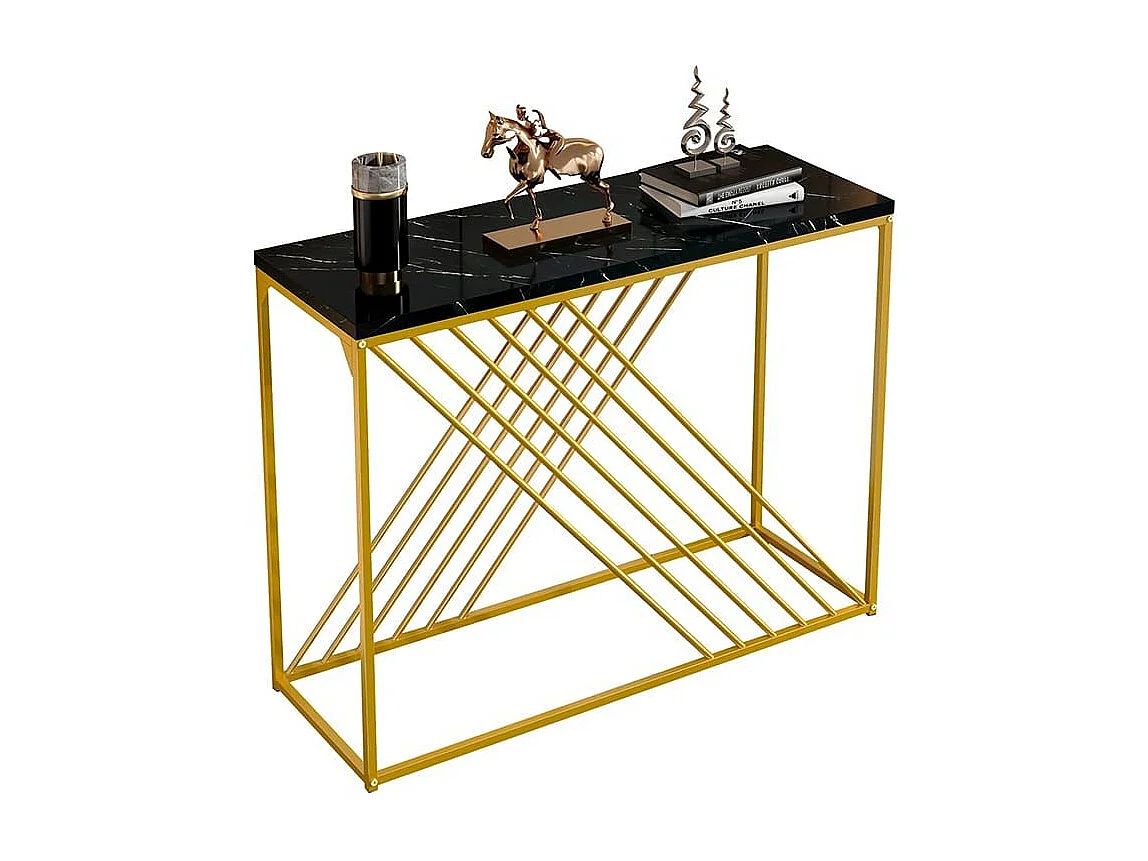 Glanzende vintage zwarte MDF-consoletafel Multifunctioneel met gouden poten voor in de gang/als buffetkast/bijzettafel