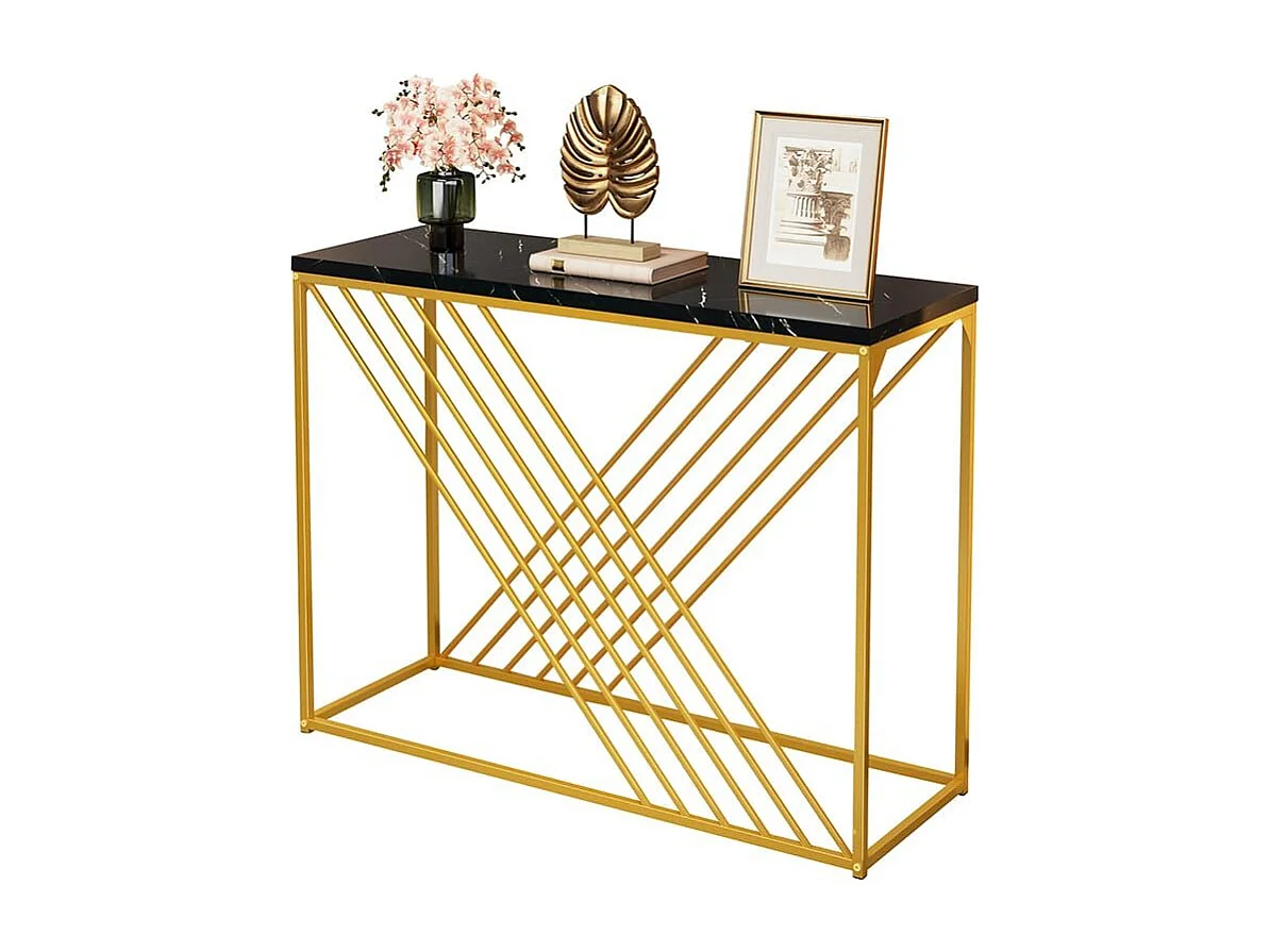 Glanzende vintage zwarte MDF-consoletafel Multifunctioneel met gouden poten voor in de gang/als buffetkast/bijzettafel