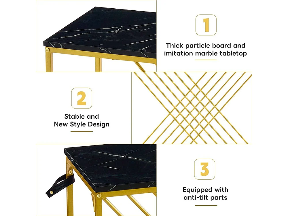 Glanzende vintage zwarte MDF-consoletafel Multifunctioneel met gouden poten voor in de gang/als buffetkast/bijzettafel