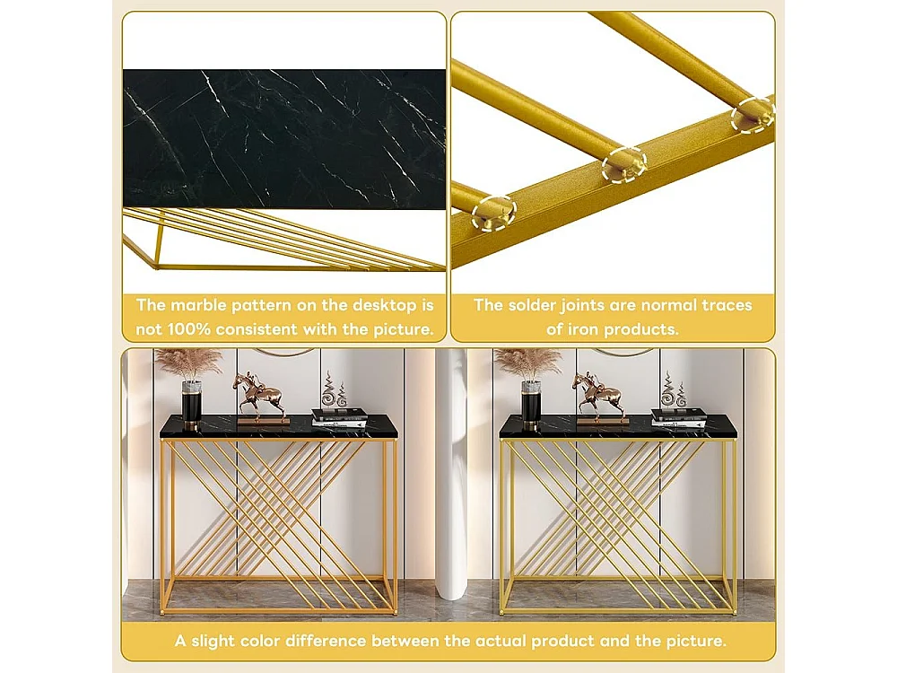 Glanzende vintage zwarte MDF-consoletafel Multifunctioneel met gouden poten voor in de gang/als buffetkast/bijzettafel