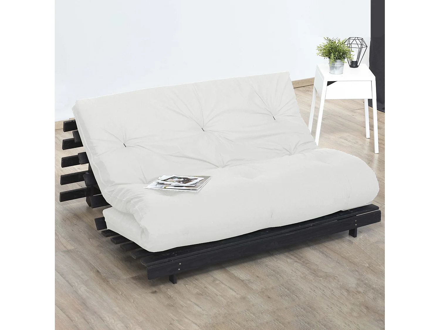 Matelas futon écru en coton et fibres recyclées, fabrication Française Couleur - Écru, Dimensions - 90 x 190 cm