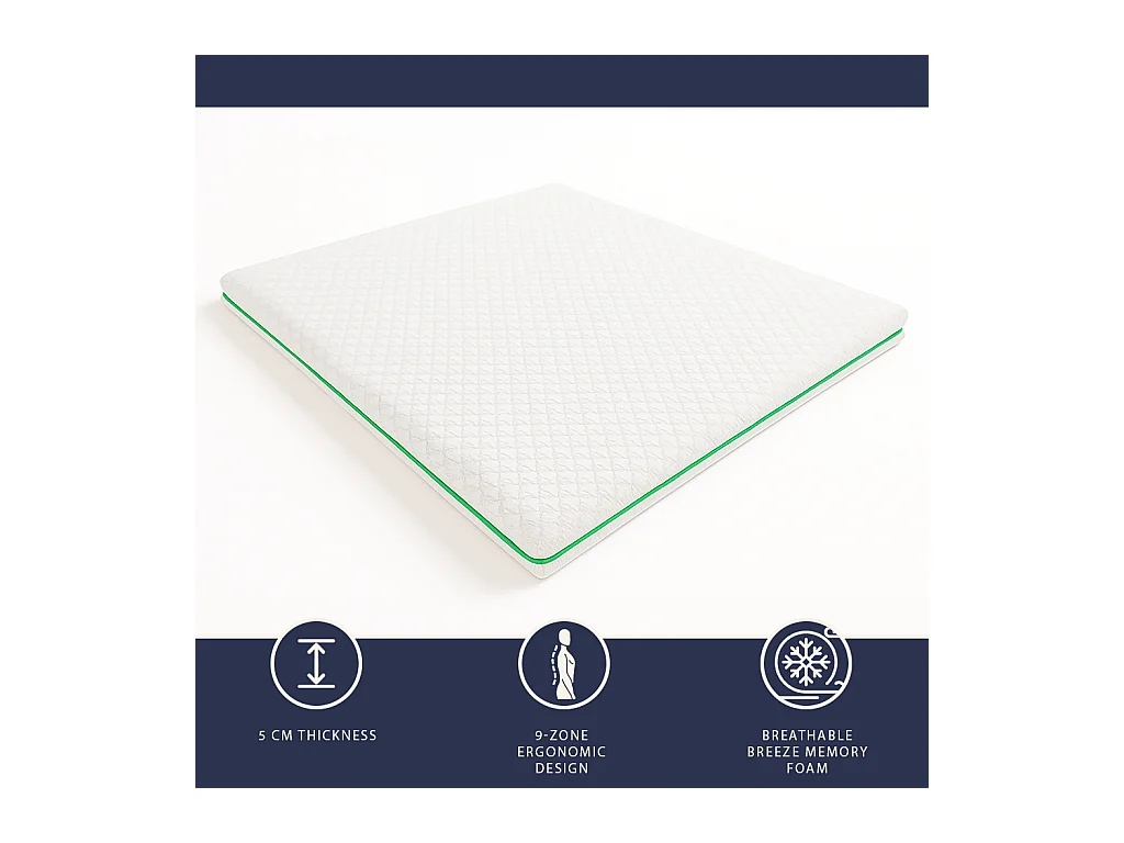 Surmatelas double 180 x 200 Mousse mémoire Breeze 9 zones | H 5 cm | Fab. en Italie