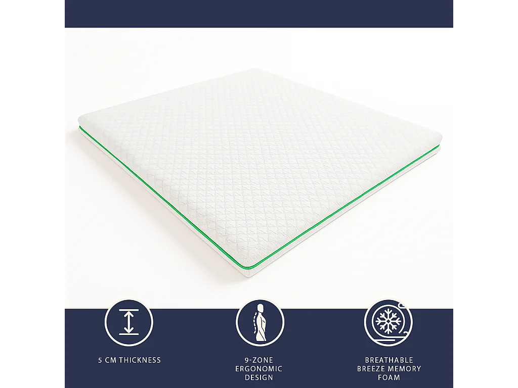 Surmatelas simple 80 x 190 Mousse mémoire Breeze 9 zones | H 5 cm | Fabriqué en Italie