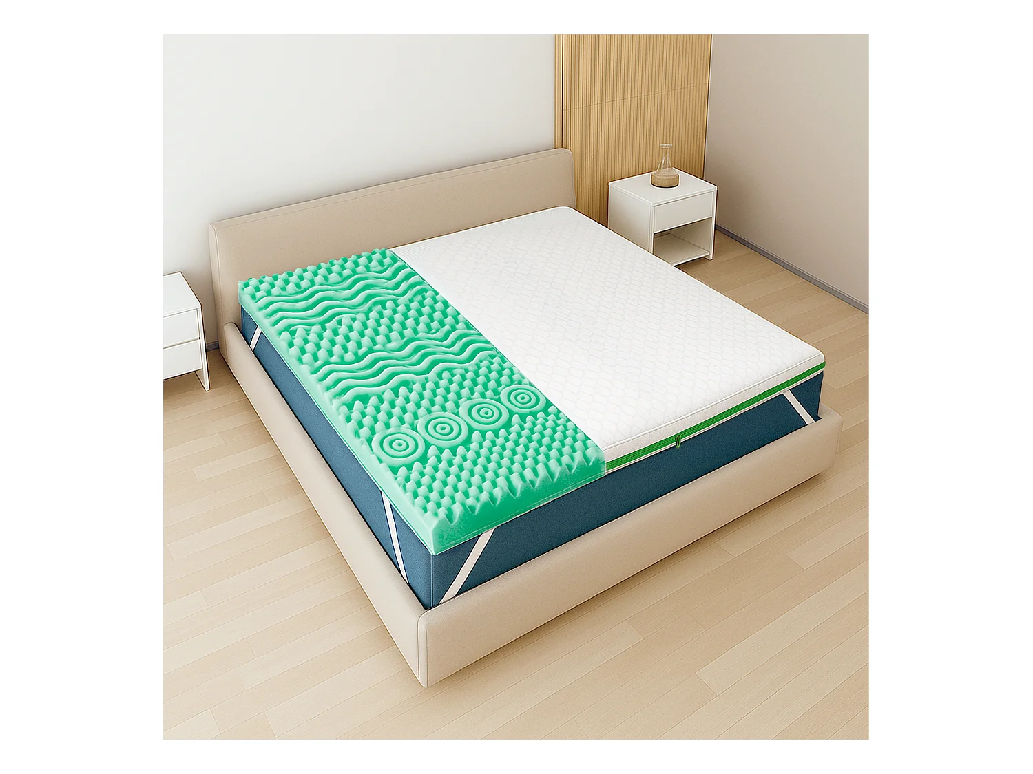 Topper franz. Doppelbett 140 x 190 Memory Foam Breeze 9 Zonen | Höhe 5 cm | Italien